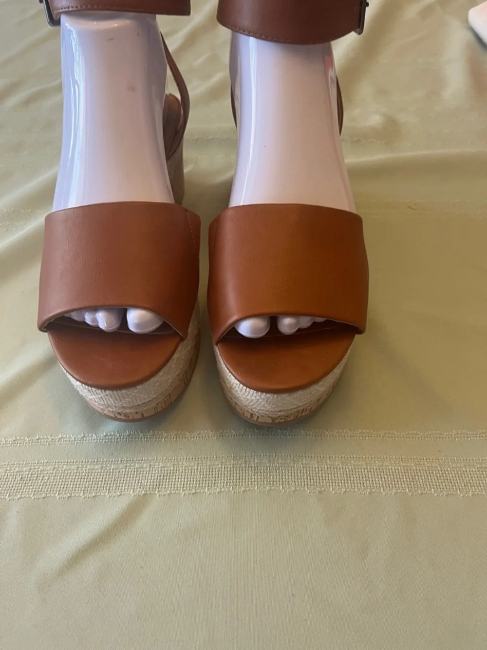 Universal Thread Tan Brown Cork Espadrille Wedge Sandals with Ankle Buckle.